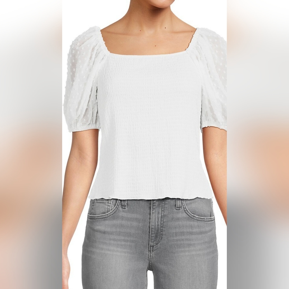 STATUS WHITE BALLON SLEEVE SMOCKED BLOUSE